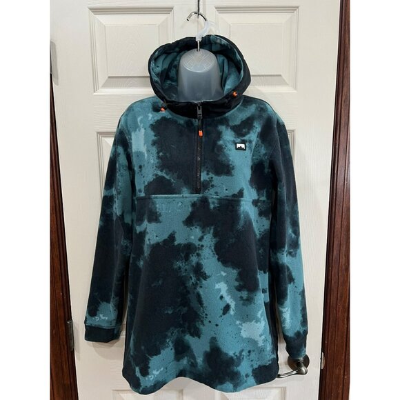 Montec Echo Hood FW20 Womens Fleece Pullover Hoodie Tie-Dye Green & Black S 100% - Picture 7 of 9